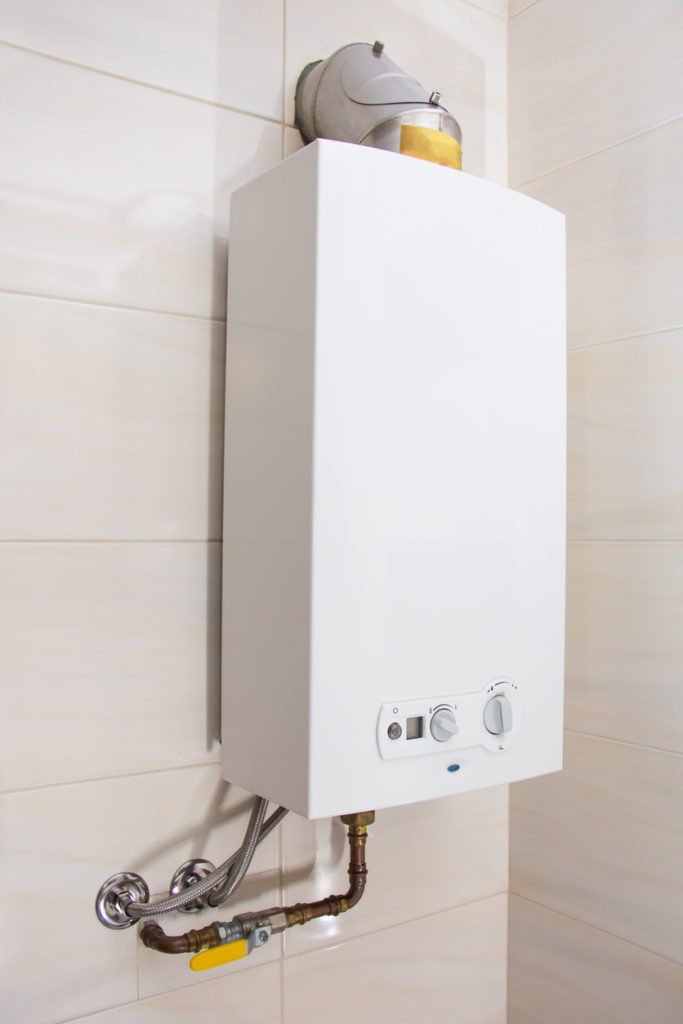 Home gas water heater boiler in bathroom for hot water